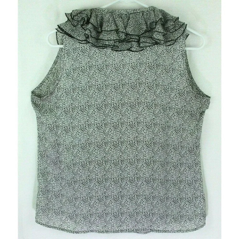 Sioni Top Leopard Print Ruffles Sleeveless Womens small